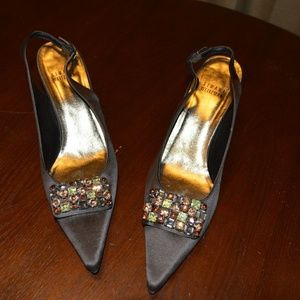 Stuart Weitzman dark brown with gemstones heels